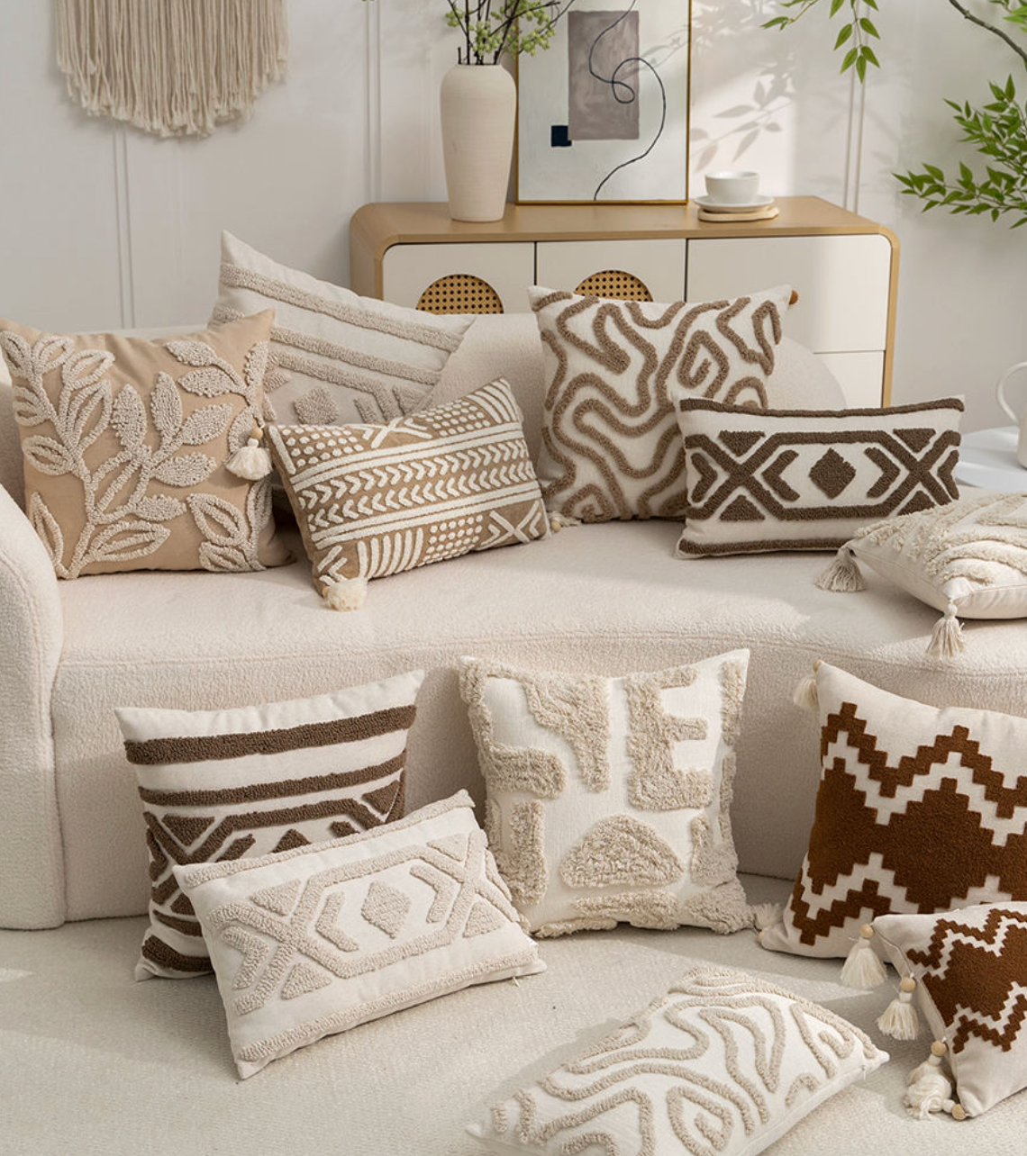 Boho Tufted Geometric Throw Pillow Cover