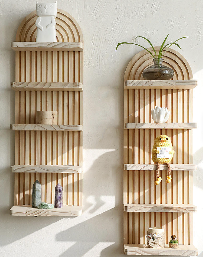Bohemian Modern Solid Wood Wall Shelf